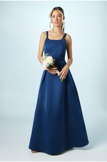 Teen Structured Satin Full Skirted Dress