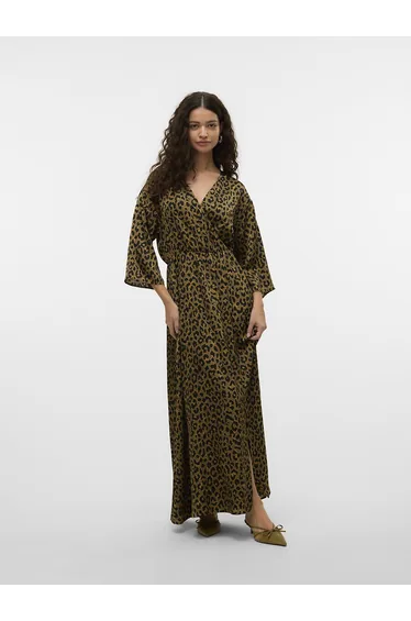 فستان ماكسي بياقة V بطبعة 