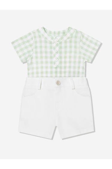 Paz Rodriguez Baby Boys Cotton and Linen Short Set in Green