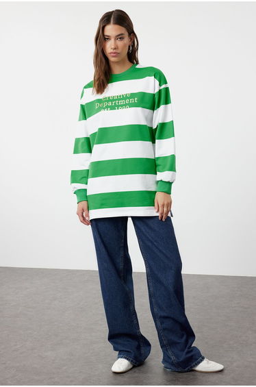Green Regular Ringel Striped Knitted Sweatshirt