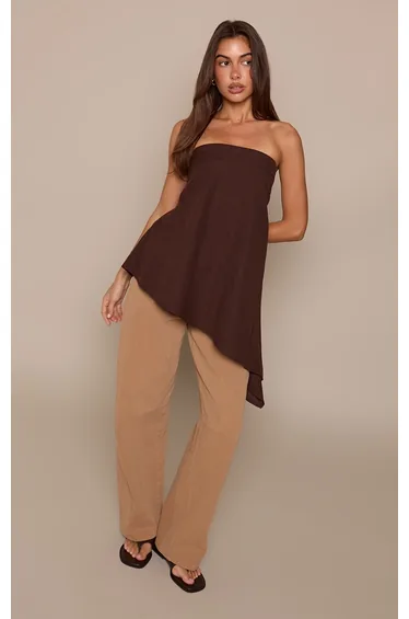 توب بريتي ليتل ثينق كتان بني بلا أكمام