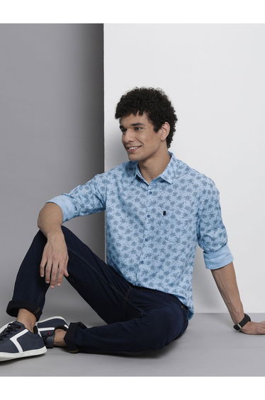 Men Blue Regular Fit Abstract Print Shirt