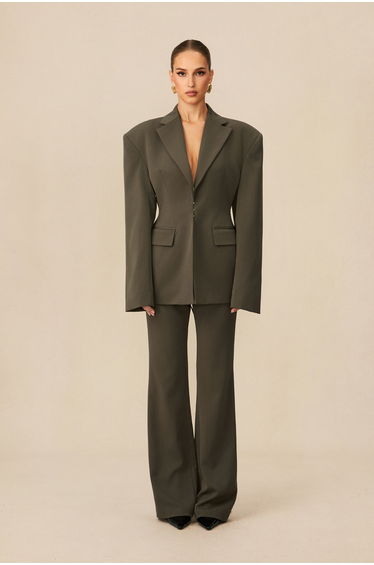 Joanna Lace Up Wide Shoulder Blazer & Trousers Set