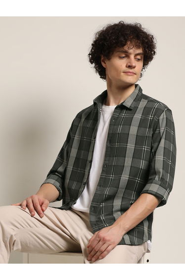 Men Grey Checked Casual Shirt