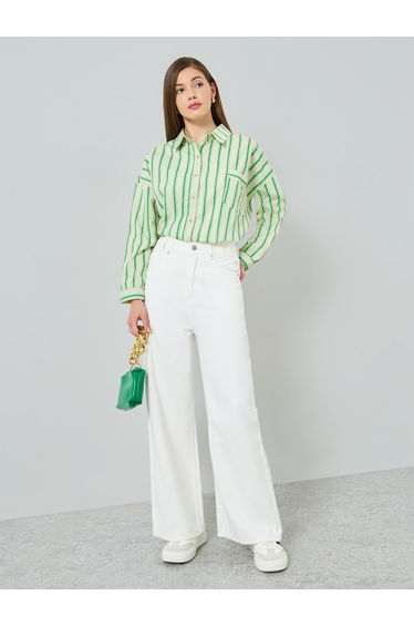 Women Off White Wide Leg Jeans