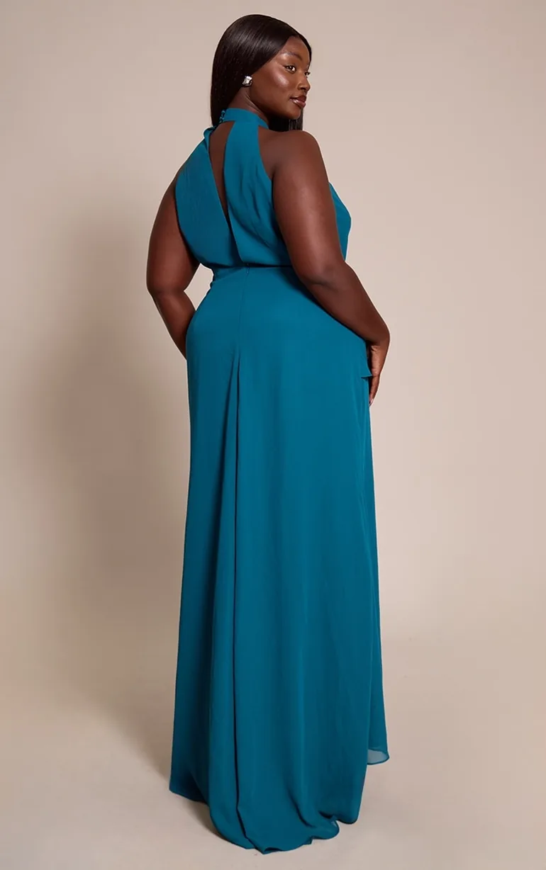 mermaid cut halter dress Only Invites Black Satin Maxi Satin Fabric Color xlg Gia V-Neck Maxi Dress Color:Spot On