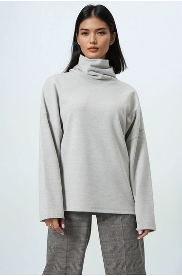 Women's stone fisherman neck wide cut knitwear blouse