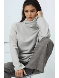 Women's stone fisherman neck wide cut knitwear blouse - 1