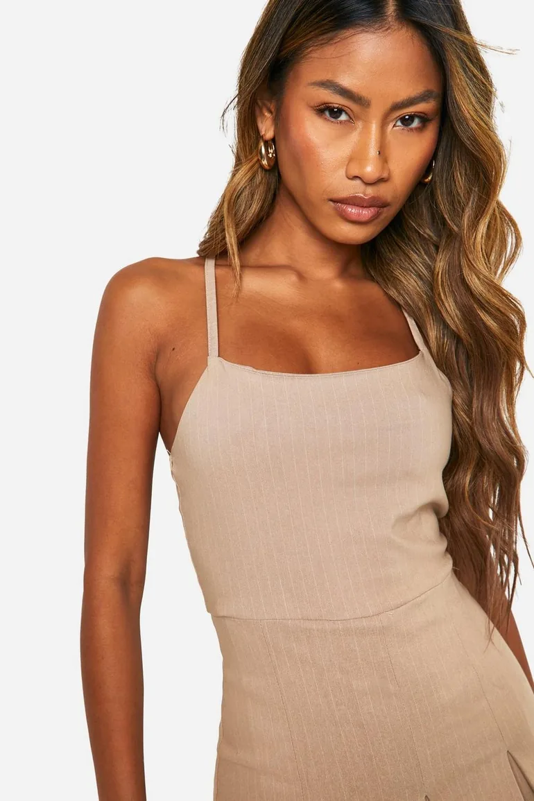 Pinstripe Tennis Skort Playsuit - cream - 3