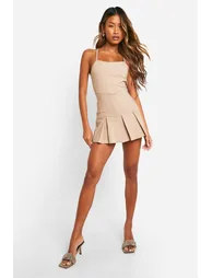 Pinstripe Tennis Skort Playsuit - cream