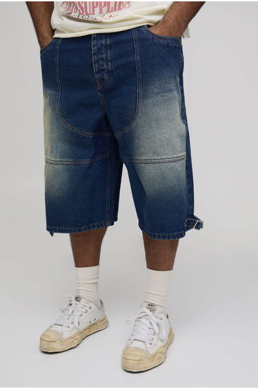 Plus Western Seam Detail Overdye Jorts - antique blue
