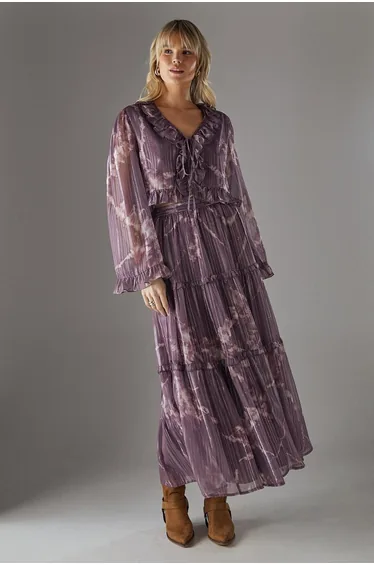 Metallic Chiffon Tier Maxi Skirt