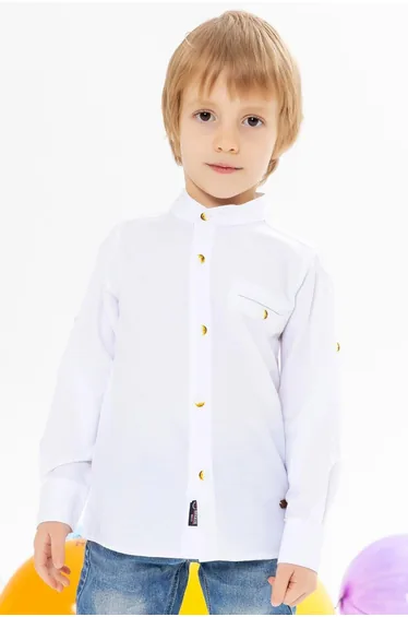 Boys' White Buttoned Shirt with Emblem