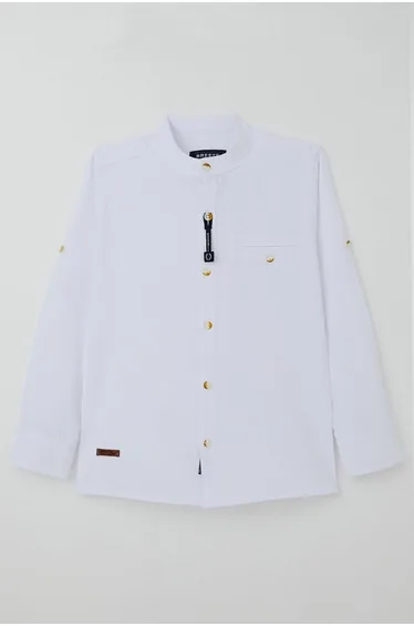 Boys' White Buttoned Shirt with Emblem