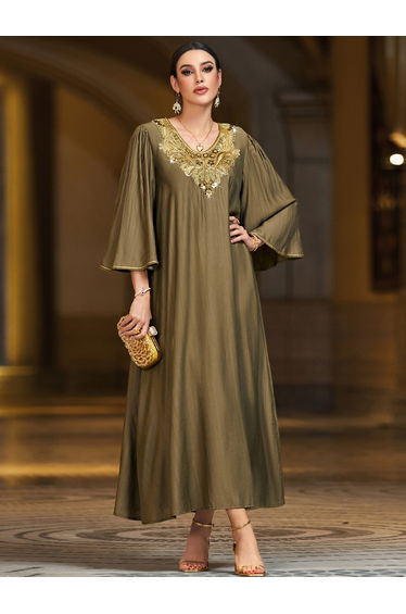 Floral Embellished V-Neck A-Line Maxi Jalabiya
