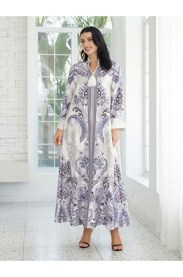 Floral Print Embellished Faux Pearl Tassel Jalabiya