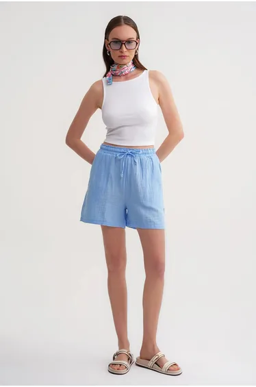 Mixray High-Waisted Textured Cotton Shorts