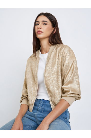 Shiny Zip Up Long Sleeve Jacket