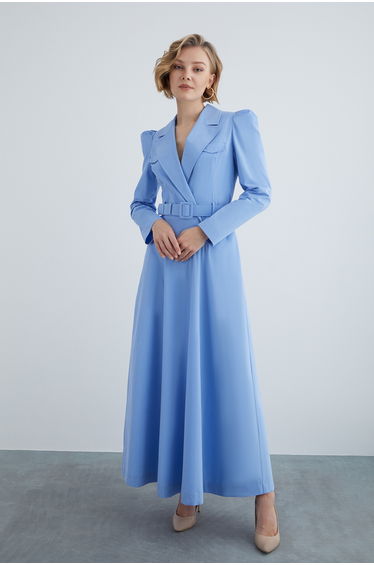 Double Breasted Closure Belt Detail Long Dress