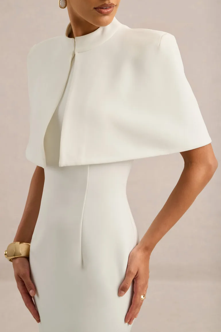 Deva | White High-Neck Cape - 4