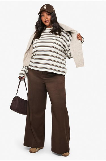 Plus Striped Cotton Pocket Front Long Sleeve Top