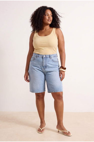 Light Blue High Waist Straight Fit Denim Plus Size Shorts