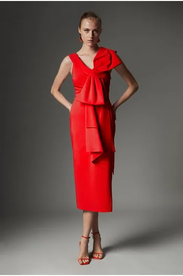 Archive Collection - Tall Bow Detail Asymmetric Off The Shoulder Midaxi Dress