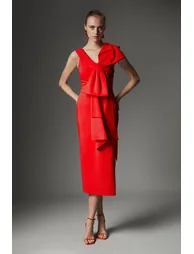 Archive Collection - Tall Bow Detail Asymmetric Off The Shoulder Midaxi Dress