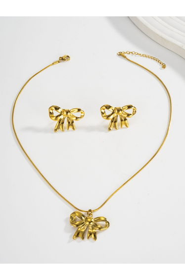 Bow Pendant Necklace with Earrings Set