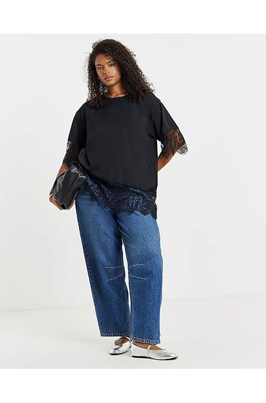 Black Lace Trim Boxy Top