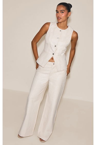 Cream Snake Print Mid Waist Straight Leg Coated Jeans