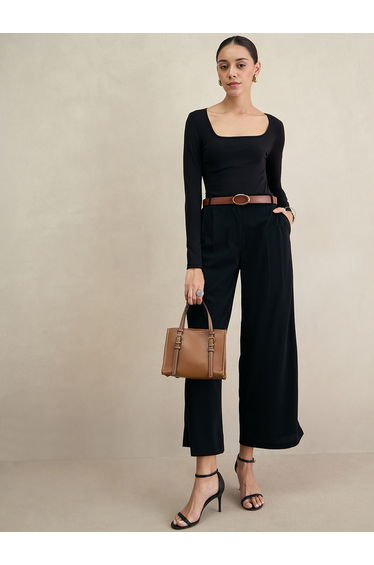 Women Wide Leg Plain Trousers