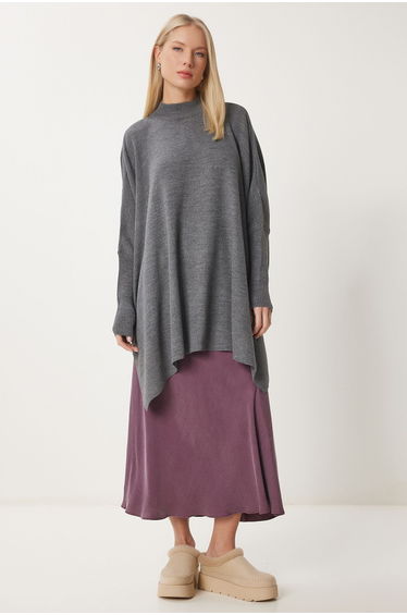 Women's Smoke Side Slit Oversize Poncho Sweater