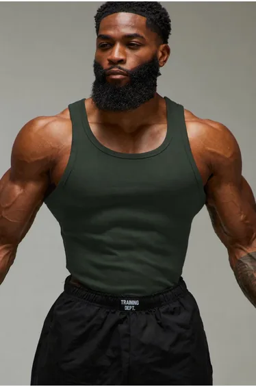 Man Active Gym Muscle Fit Ribbed Vest - green