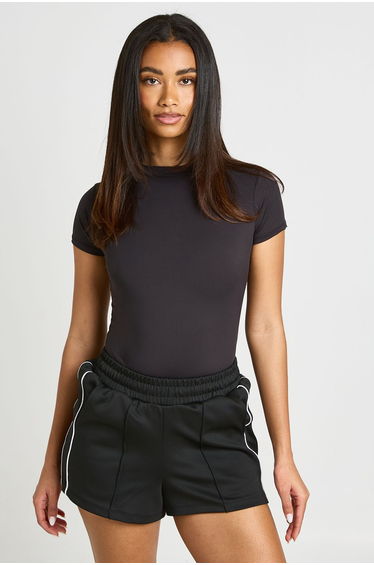 Second Skin Short Sleeve High Neck Bodysuit - black