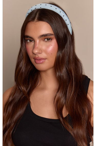Powder Blue Contrast Polka Dot Skinny Headband