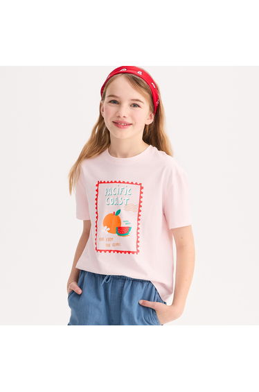 Fruit Print Slogan Short Sleeve Crew Neck T-Shirt