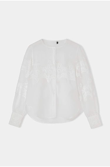 White Brode Detailed Slightly Transparent Shirt
