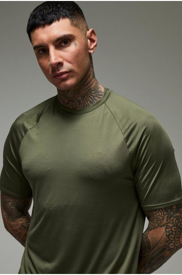 Tall Man Active Lightweight Essentials Gym Regular Fit Raglan T-shirt - khaki