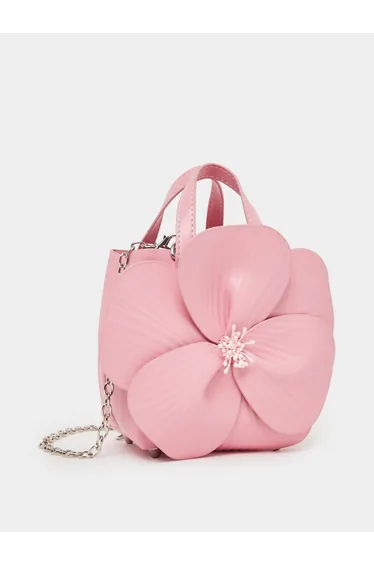 حقيبة يد بحمالات سلسلة بطبعة أزهار - زهري