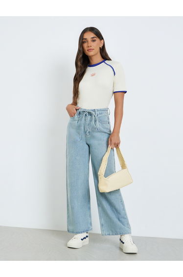 Women Light Blue High Rise Wide Leg Jeans