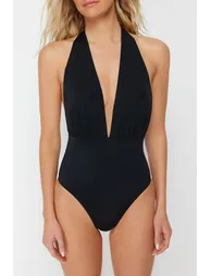Black Deep Decollete Decollete Swimsuit - 3