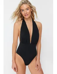 Black Deep Decollete Decollete Swimsuit - 1