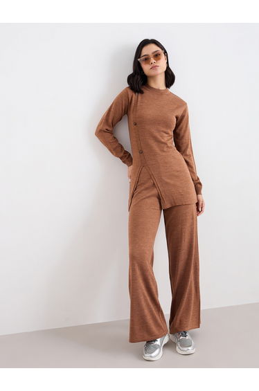 Women Longline Knit Top and Pants Modest Set
