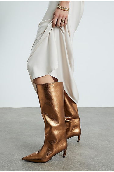 Bronze Straight High Leg Boots