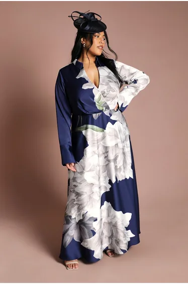 Plus Placement Print Wrap Front Gown