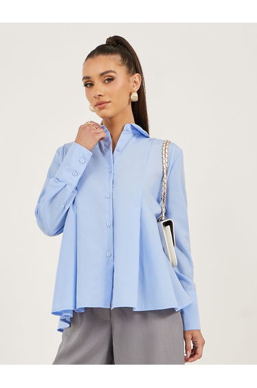 Flared Box Pleat Shirt with Long Sleeves