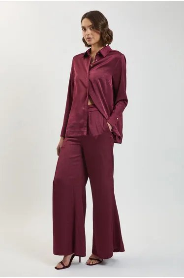 Hammered Satin Wide Leg Woven Trouser