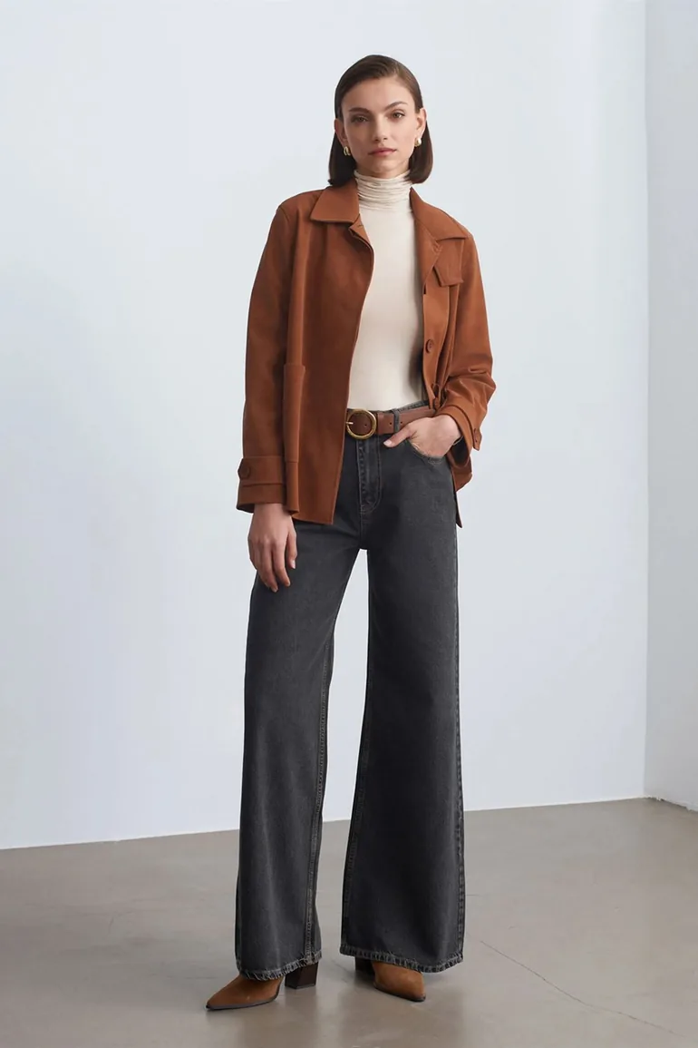 Dilvin High-Waist Wide-Leg Cotton Denim Jeans