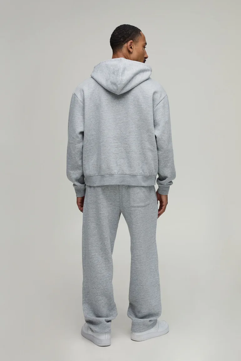 Oversized Boxy Official Printed Hoodie & Straight Fit Jogger Tracksuit - grey marl - 2